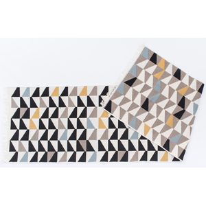 Kelim vloerkleed 80x300 cm - Tapijtloper - Puzzel patroon - Katoen tapijt - Kilim - Keukenloper- Machinewasbaar