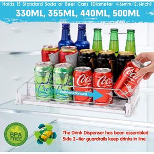 Automatisch Blikjes Organizer Koelkast Blikjes Dispenser Kan Organisator Bierblikjes Organizer Voor Koelkast 15 Bier Soda Drankjes Blikjes 330ML 440ML 500ML