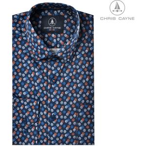 Chris Cayne heren blouse - overhemd heren lange mouwen - 1115 - blauw print - maat XL