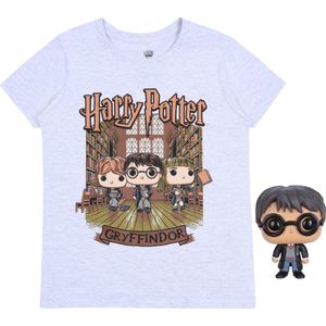 Grijs t-shirt met korte mouwen + Harry Potter-figuurtje