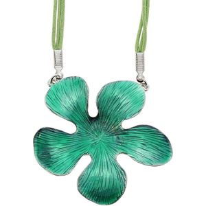 Behave Groene ketting van touw met bloem hanger