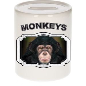 Dieren liefhebber leuke chimpansee spaarpot  9 cm jongens en meisjes - keramiek - Cadeau spaarpotten apen liefhebber