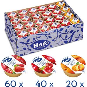 Hero Jam assortiment - Voordeelverpakking 120 Cupjes van 25 gram - Aardbei, Kers, Abrikoos
