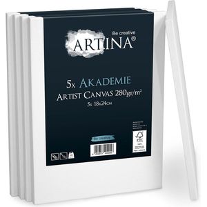 brancard set van 5 Academy 18 x 24 cm - canvas set schilderdoek van 100% katoen canvas 280 g/m² - spieraam set canvas om te beschilderen voor acryl, aquarel, olieverf enz