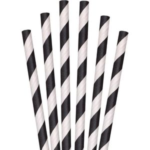 Milkshake rietjes zwart gestreept - papieren rietjes - 15 stuks - 8 mm doorsnee - 19,7 cm lang - duurzaam - 100% recyclebaar - smoothie
