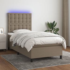 The Living Store Boxspring Bed - Taupe - 193 x 90 x 118/128 cm - Verstelbaar hoofdbord - Pocketvering matras - Huidvriendelijk topmatras - Kleurrijke LED-verlichting - Inclusief montagehandleiding