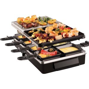 Gourmetstellen 8 Personen - Gourmetset met Pannetjes - Teppanyaki Bakplaat - Steengrill - Raclette - Zwart - Top Kwaliteit