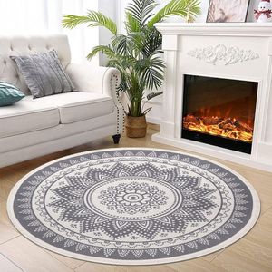 Mandala tapijt, rond, wasbaar, 120 cm, rond tapijt, boho-grijs, katoenen tapijt, vintage tapijt, rond, handgeweven tapijt voor woonkamer, outdoor, hal, tuin