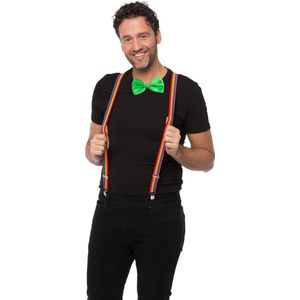 Carnaval verkleedset bretels en strik - regenboog - groen - volwassenen/unisex - feestkleding