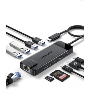 Lemorele TC93 – USB-C Multiport Adapter – 10-in-1 Hub met HDMI 4K, RJ45 1000Mbps, VGA, USB 3.0, SD/TF, 100W PD – Voor MacBook Pro/Air, Windows, iPad Pro
