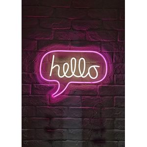 OHNO Neon Verlichting Hello - Neon Lamp - Wandlamp - Decoratie - Led - Verlichting - Lamp - Nachtlampje - Mancave - Neon Party - Kamer decoratie aesthetic - Wandecoratie woonkamer - Wandlamp binnen - Lampen - Neon - Led Verlichting - Geel, Roze