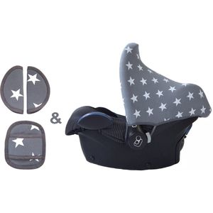 Wallabiezzz Maxi Cosi Zonnekap en Gordelhoes Baby - Grijs Sterren - Kraam cadeau