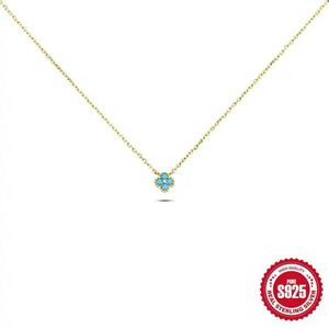 Borasi Minimalist Klaver Zirkonia Ketting | 925 Zilver | Goudkleurig met Turquoise | Vrouwen Sieraden |