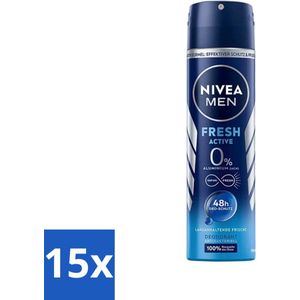 Nivea - Men - Deo Spray - Fresh Active - 48 Uur Lang Werkend - 150 ml - Bulkverpakking - 15 stuks
