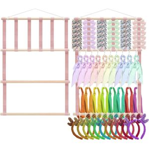 Bastix - Haaraccessoires voor meisjes, haarstrikhouder, organizer voor meisjes, opslag van haaraccessoires met haken, hangend display, standaard, wanddecoratie voor kamer (roze)