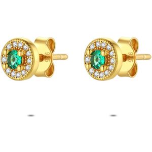 Twice As Nice Oorbellen in 18kt verguld zilver, groen en witte steentjes