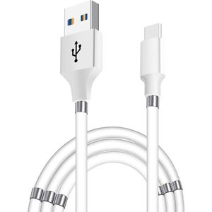 USB Magnetische Data en Oplaadkabel – USB-C - Wit - Nieuw in Nederland en België! - Zelfoprollend - Superhandig - USB Charging Cable