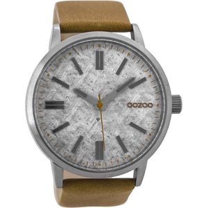 Zilverkleurige OOZOO horloge met camel leren band - C9405