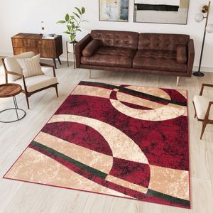 Tapiso Dream Vloerkleed Beige Rood Modern Cirkels Woonkamer Tapijt Maat- 200x300