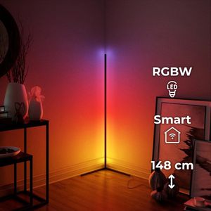 FONKEL® Nuvis Slimme LED Vloerlamp Dimbaar Zwart 148 cm - Hoeklamp Led Staand RGBWW - Staande Lamp Woonkamer - Smart Home App of Afstandsbediening - Gaming Lamp