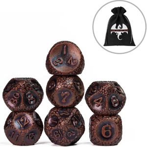Lapi Toys - Dungeons and Dragons dobbelstenen - DnD - D&D - Polydice - 1 set (7 stuks) - Metaal - Zwart - Bruin