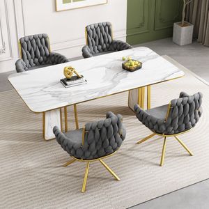 Merax Set van 4 Eetkamerstoelen - Luxe Fluwelen Draaibare Stoelen - Moderne Slaapkamer- en Woonkamerstoelen met Metalen Onderstel - Grijs