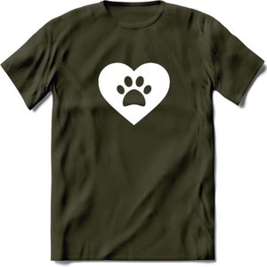 Cat Love Paw - Katten T-Shirt Kleding Cadeau | Dames - Heren - Unisex | Kat / Dieren shirt | Grappig Verjaardag kado | Tshirt Met Print | - Leger Groen - XL