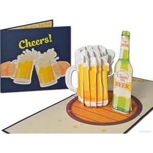 Popcards popupkaarten – Biertje? Proost, cheers! Verjaardagskaart - Bierpul met versgetapt bier Jarig Verjaardag pop-up kaart 3D wenskaart