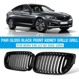 Grill Nieren - 1 paar Front Nieren - voor BMW E46 LCI 4D Sedan 2002-2005 - Glanzend Zwart