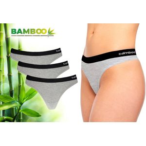 Bamboo - Ondergoed Dames - String - Bamboe - 3 Stuks - Grijs - L - Lingerie - Onderbroeken Dames - Dames Slips - Dames Ondergoed