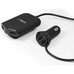 Technaxx TE14 Autolader 12-24V met 4 USB aansluitingen - 2 voorin - 2 achterin - HUB met klem - zwart