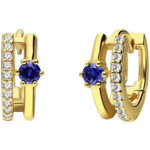 Lucardi Dames Zilveren goldplated oorringen blauw/wit zirkonia - Oorbellen - 925 Zilver - Goudkleurig