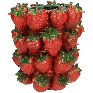 Lucy’s Living Luxe Bloempot Strawberry Rood – ø 22x22x26 cm – hotel chique - binnen ––– accessoires – tuin – decoratie – bloemen – mat – glans – industrieel - droogbloemen
