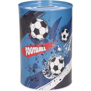 Concorde spaarpot blik voetbal - blauw - 10 x 15 cm