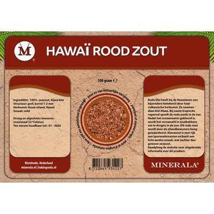 Hawaï Alaea rood zout - 100 gram - Minerala - Hawaii rood zeezout - Alaeazout - BBQ zout - Vegan