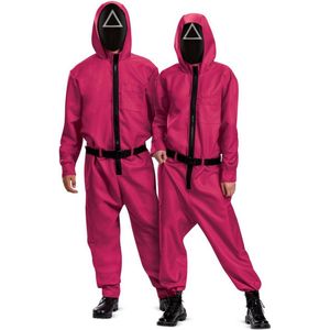 Smiffy's - Squid Game Pak - Netflix Squid Game Driehoek Bewaker Kostuum - Rood - Large / XL - Carnavalskleding - Verkleedkleding