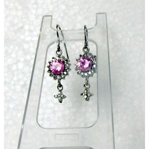 Hetty'S - lange oorhangers- 925 zilver- met roze en witte Zirconia's