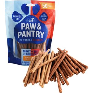 Paw & Pantry - 50 Pack twist sticks 12,5 cm - Hondensnacks – 25 sticks rund en 25 sticks kalkoen - Hondensnacks gedroogd - Kauwstaaf hond - Honden sticks - Honden kauwstaafjes - Kauwstaaf hond - Huidvrij kip sticks - Honden snacks