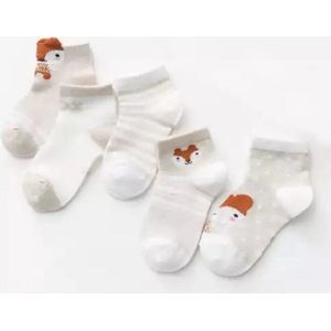 5 paar New born Baby sokken - set babysokjes - 0-6 maanden - bruin babysokken - vos - multipack - dierensokken