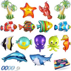 Fissaly 15 Stuks Oceaan Zeedieren Folie Ballonnen – Feest decoratie – Verjaardag Zee Versiering – Incl. Vis, Haai, Dolfijn & meer