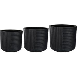 TS Collection - Bloempot Gabi - Set van 3 - Fiberclay - Zwart