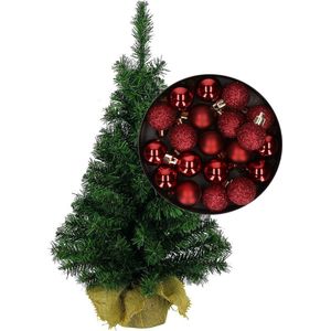Mini kerstboom/kunst kerstboom H35 cm inclusief kerstballen donkerrood - Kerstversiering