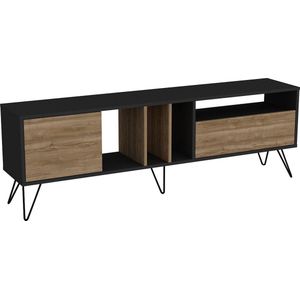 TV Meubel - Stijlvol Zwart & Walnoot - 180x58,7x35,5cm - Duurzaam Melamine