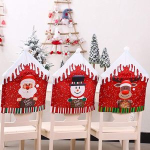Kerststoelhoezen Kerstman Elanden Eettafel Rode Hoed Kerstdecoratie voor Kerstbanket Keuken Eetkamer 6st