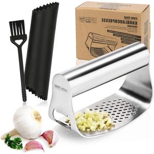 Knoflookpers set met siliconen dunschiller, reinigingsborstel en knoflookroller