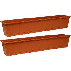 Geli Plantenbak - Set van 5x stuks - terracotta - rechthoekig - kunststof - 80 x 17,5 cm - Bloembakken/plantenbakken voor binnen/buiten