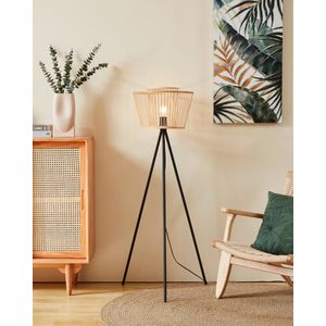 EGLO Hykeham Vloerlamp - Staande lamp - E27 - 129,5 cm - Driepoot - Staal/Bamboe - Zwart/Bruin