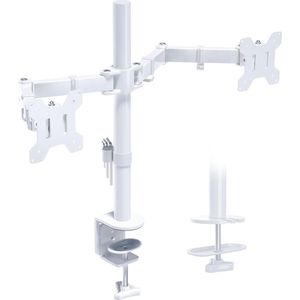 Hoogte Verstelbare Witte Dual Monitor Arm voor 13-27 Inch Schermen - Draaibaar, Kantelbaar - Tot 10 kg per Arm - VESA 75/100