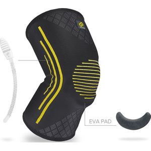 Bracoo KS91 Kniebeschermer met Ergonomische Patellapad (1 Paar) – Elastische Kniebandagen voor Dames en Heren met Compressie-Effect en Zijdelingse Stabilisatoren – Zwart, L