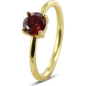 Silventi 9SIL-22535 Zilveren Ring - Dames - Zirkonia - 6 mm - Rood - Maat 54 - 1,76 mm - Zilver - Gold Plated (Verguld/Goud op Zilver)